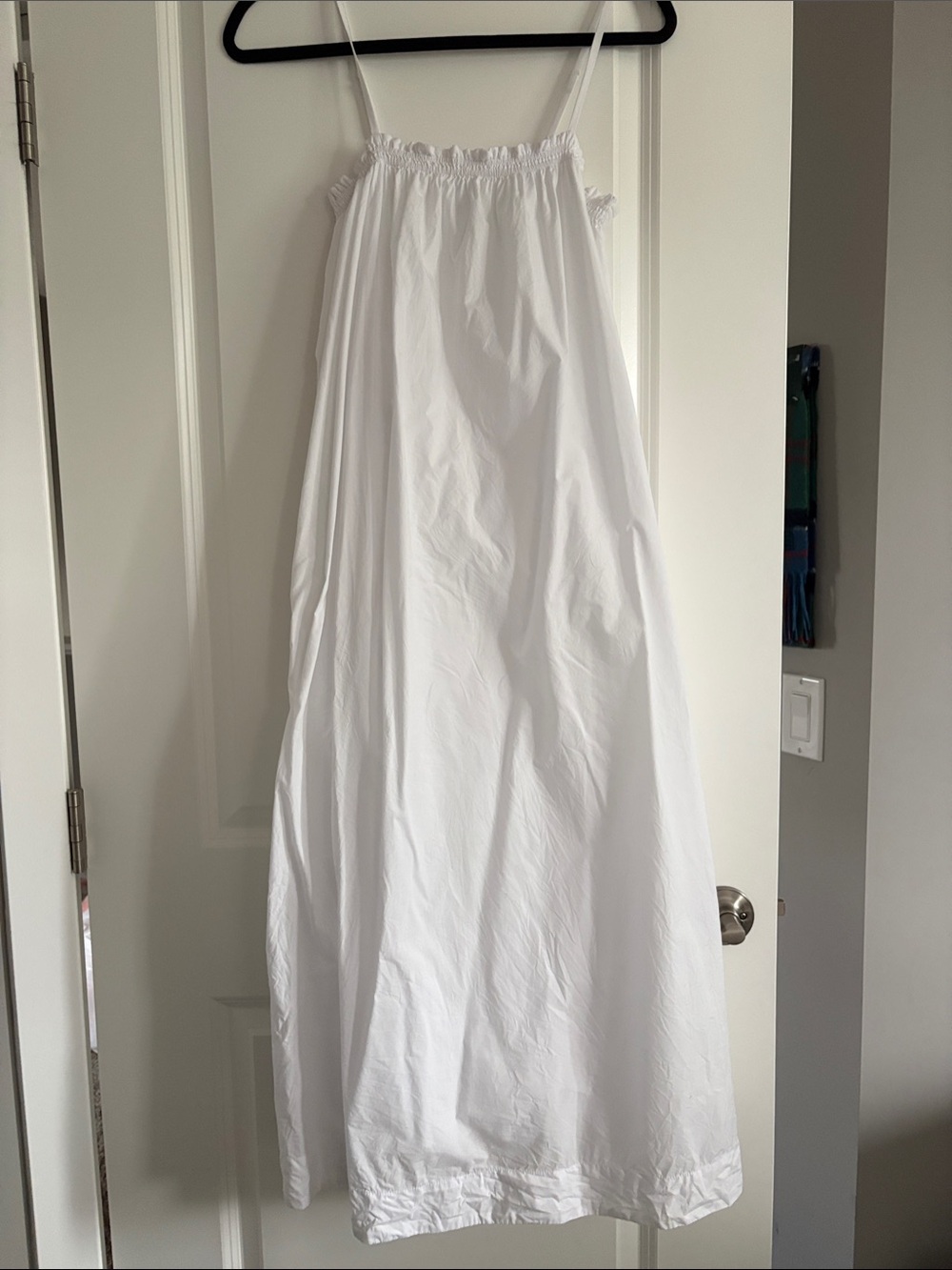 Little Moon White Maxi Dress with Smocked Top and Spaghetti Straps and pockets